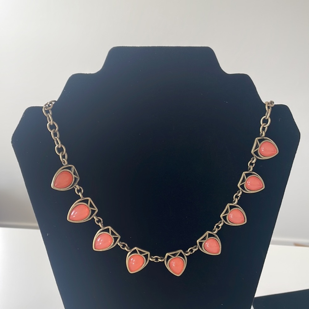 Boho Style Washed Gold Necklace with Pink Stones 15” + 4” Extender